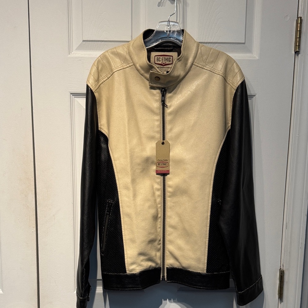 Men’s Black and Cream Leather Jacket